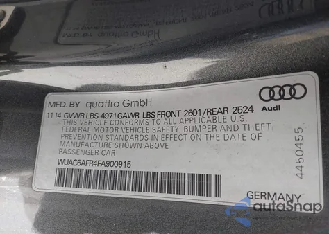 2015 Audi Rs 5 4.2 из США, поврежденный, VIN WUAC6AFR4FA900915